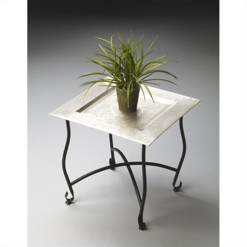 BUTLER SPECIALTY  Metalworks Moroccan Square Tray Table In Silver