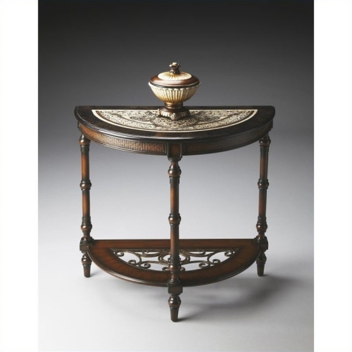 BUTLER SPECIALTY  Metalworks Fossil Stone Demilune Console Table