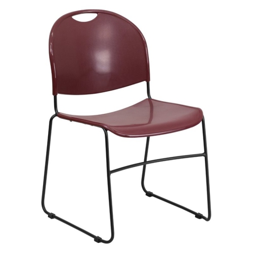 FLASH FURNITURE Hercules Series 880 Lb. Capacity Burgundy Ultra-Compact Stack Chair With Black Powder Coated Frame Solid Stack Chair