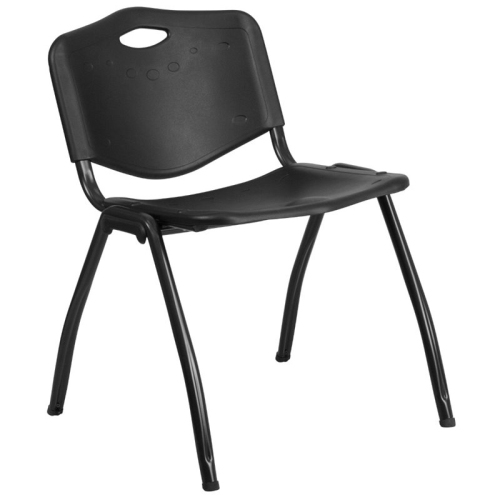 FLASH FURNITURE  Hercules Plastic Contoured Back Stacking Chair In In Black Sturdy Chairs