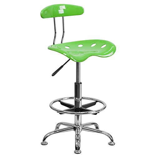 FLASH FURNITURE Vibrant Apple Green And Chrome Drafting Stool With Tractor Seat Fantastic Chairs