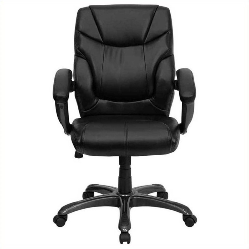 FLASH FURNITURE  Mid-Back Leather Overstuffed Office Chair In In Black Great Chair For The Money