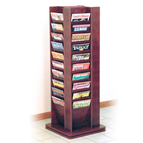Cascade Spinning Floor Display with 40 Magazine Pockets Mahogany