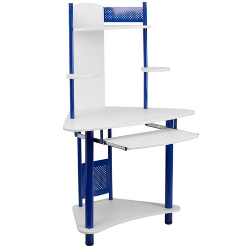 FLASH FURNITURE  Corner Computer Desk With Hutch In In Blue