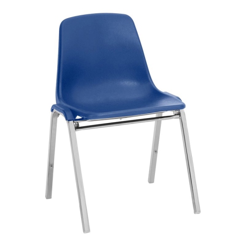 NATIONAL PUBLIC  Poly Shell Stack Chair Fabric Color: Blue, Frame Color: Chrome It's a great solid chair that has me being so nostalgic of high school!!