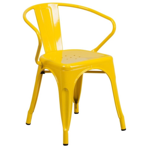 FLASH FURNITURE  Metal Stackable Dining Arm Chair In Yellow I bought 2 of these sturdy yellow chairs and really love them