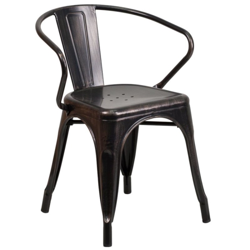 FLASH FURNITURE  Metal Stackable Dining Arm Chair In Black And Antique Gold