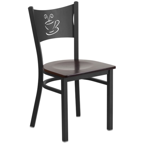 FLASH FURNITURE Hercules Series Black Coffee Back Metal Restaurant Chair - Walnut Wood Seat