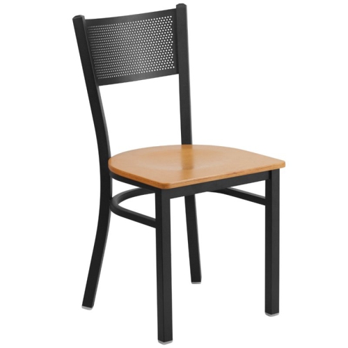 FLASH FURNITURE Hercules Series Black Grid Back Metal Restaurant Chair - Natural Wood Seat [Xu-Dg-60115-Grd-Natw-Gg]