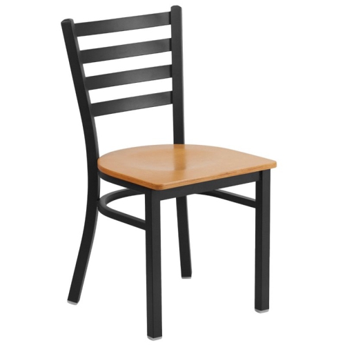 FLASH FURNITURE Hercules Series Black Ladder Back Metal Restaurant Chair - Natural Wood Seat These chairs are very good, Heavy duty and kid proof