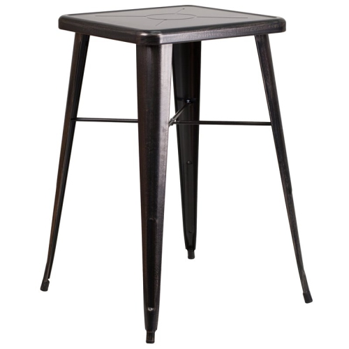 FLASH FURNITURE  28" Square Metal Bar Table In Black And Antique Gold