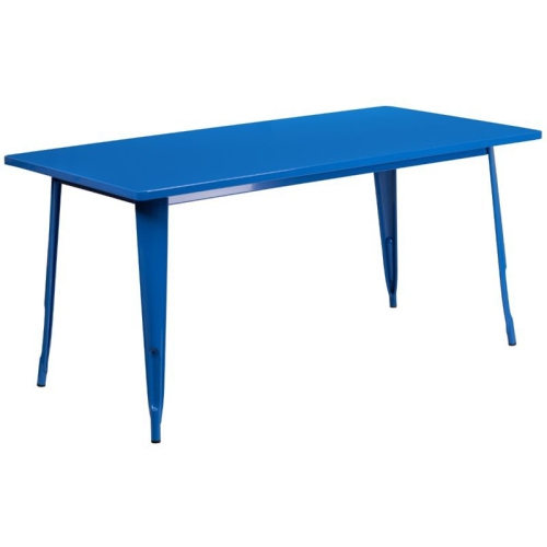 FLASH FURNITURE 31.5'' X 63'' Rectangular Blue Metal Indoor-Outdoor Table I use magnets to hold the table cloth in place