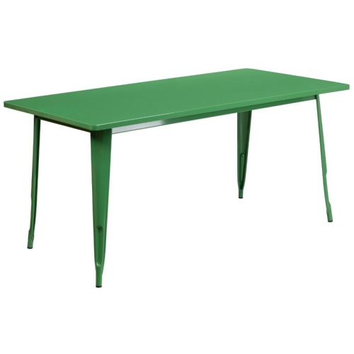 FLASH FURNITURE 31.5'' X 63'' Rectangular Green Metal Indoor-Outdoor Table