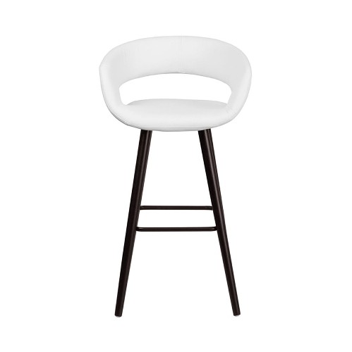 FLASH FURNITURE Brynn Series 29'' High Contemporary White Vinyl Barstool With Cappuccino Wood Frame