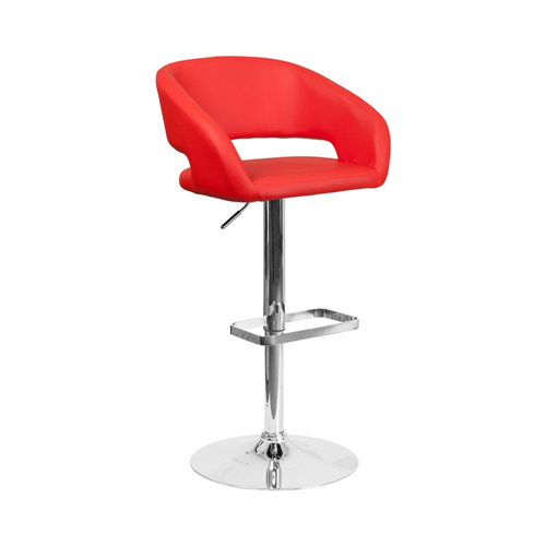 FLASH FURNITURE Contemporary Red Vinyl Adjustable Height Barstool With Chrome Base Comfortable bar stool