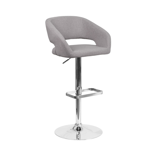 FLASH FURNITURE Contemporary Gray Fabric Adjustable Height Barstool With Chrome Base