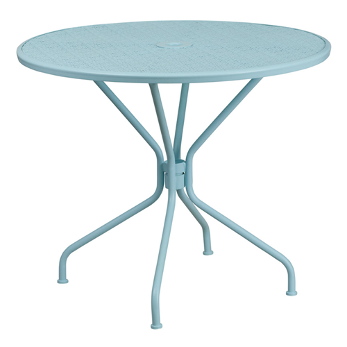 35.25'' Round Sky Blue Indoor-Outdoor Steel Patio Table