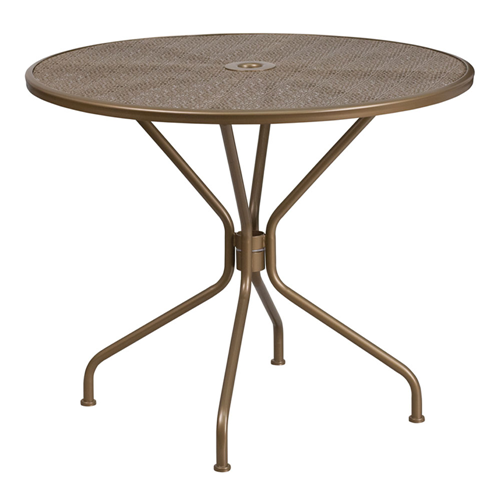 FLASH FURNITURE 35.25'' Round Gold Indoor-Outdoor Steel Patio Table The tables' legs did not fit perfectly into each other, creating a slight angle to the table