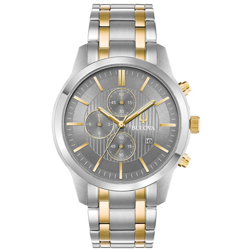 Bulova 43mm Men's Chronograph Analog Dress Watch - Silver/Gold/Grey