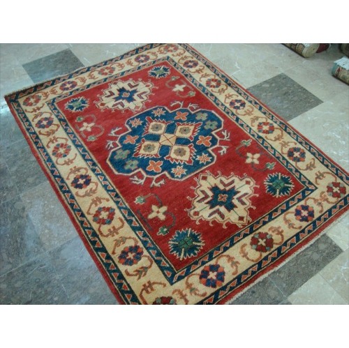 AHMEDANI  Super Kazak Geometric Mahal Veg Dyed Rectangle Rug Hand Knotted Carpet (4.9 X 3.10)'