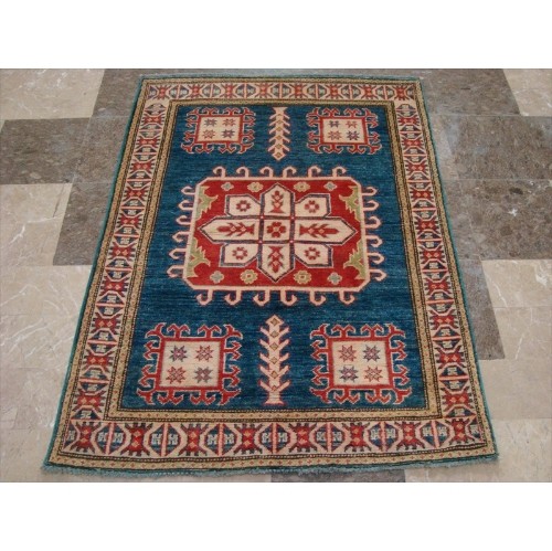 AHMEDANI  Super Kazak Caucasion Geometric Veg Dyed Mahal Rug Hand Knotted Carpet (4.5 X 3.4)'