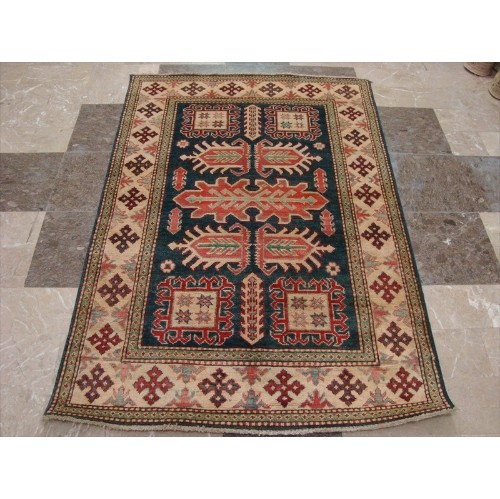 Ahmedani Super Kazak Caucasion Geometric Veg Dyed Mahal Rug Hand Knotted Carpet 5.1' x 3.6' Area Rug - Multi-Colour