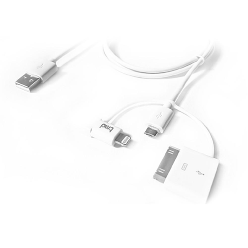 TMD Trident Charger Cable 1M, White, Micro USB x1, 30 Pin x1, MFI Lightning x1
