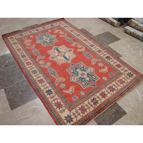 AHMEDANI  Super Kazak Caucasion Geometric Veg Dyed Mahal Rectangle Rug Hand Knotted Carpet (6.2 X 3.10)'