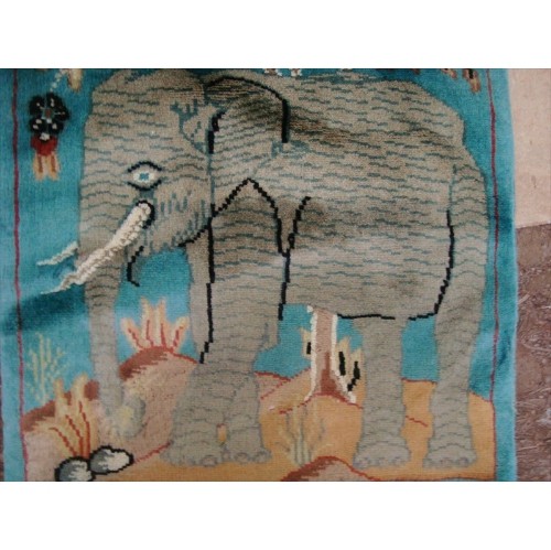 Ahmedani Wow Elephant Pair Exclusive Hand Knotted Wool Silk Carpet 2.0' x 1.6' Area Rug - Multi-Colour
