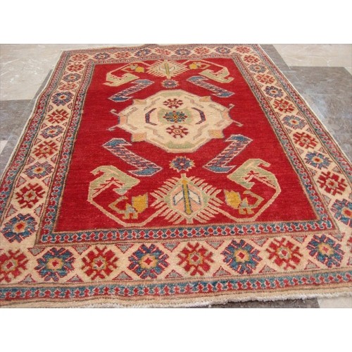 AHMEDANI  Awesome Super Kazak Caucasion Geometric Veg Dyed Mahal Hand Knotted Rug Carpet (5.6 X 3.9)'