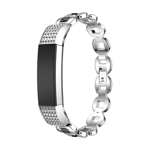 Fitbit Alta Stylish Stainless Steel Bangle Bracelet in Silver with White Rhinestone