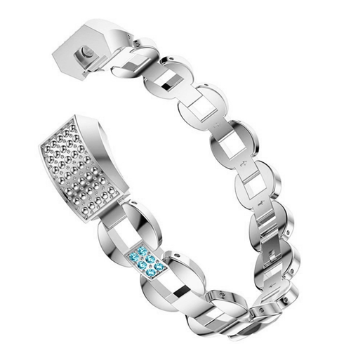 Fitbit Alta Stylish Stainless Steel Bangle Bracelet Silver with Blue Rhinestone