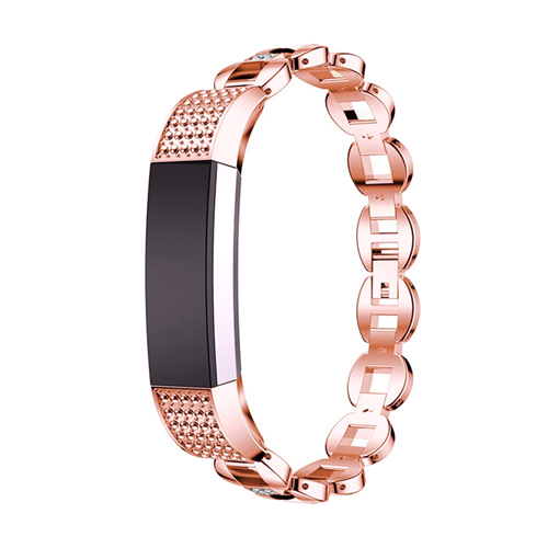 Fitbit Alta Stylish Stainless Steel Bangle Bracelet in Rose Gold with White Rhinestones
