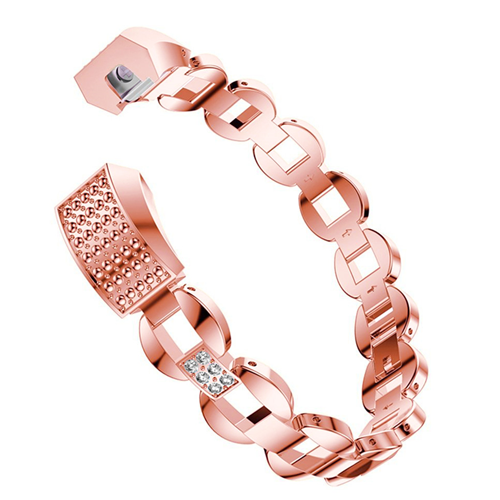 Fitbit Alta Stylish Stainless Steel Bangle Bracelet in Rose Gold with White Rhinestones