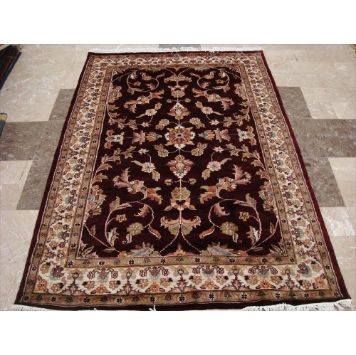AHMEDANI  Mid Night Dark Love Flowers Rectangle Area Rug Hand Knotted Wool Silk Carpet (6 X 4)' In Red
