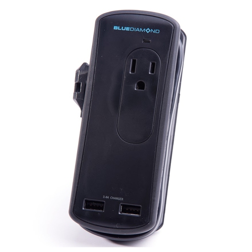 BLUEDIAMOND  Defend Travel + Charge 2 Surge Protected Outlets|1Ft Flat Power Cord|Two Ultra Quick Charge USB Type A Ports- 3.4 Amp|Surge Protection