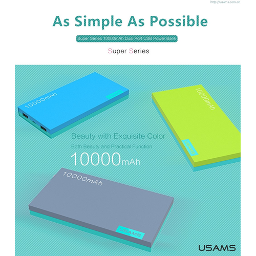 USAMS Portable Dual Port Power Bank 10,000mAh Fluorescent Colour