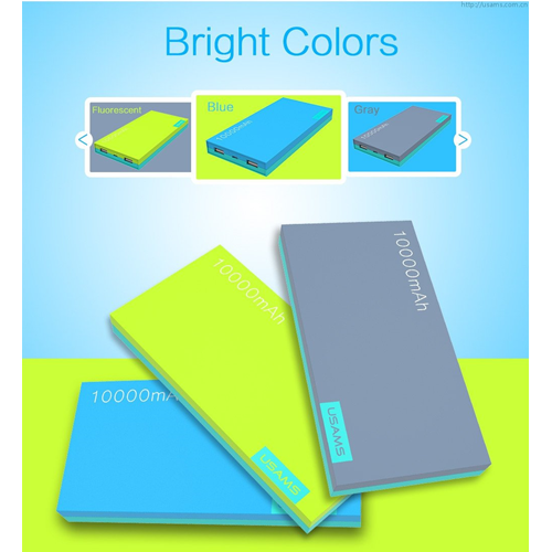USAMS Portable Dual Port Power Bank 10,000mAh Fluorescent Colour