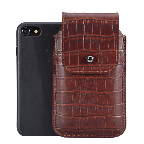 BLACKSMITH-LABS  Barrett Mezzano 2017 Belt Holster for Apple Iphone 7 - Rustic Croc Embossed Cowhide/gunmetal Clip In Brown