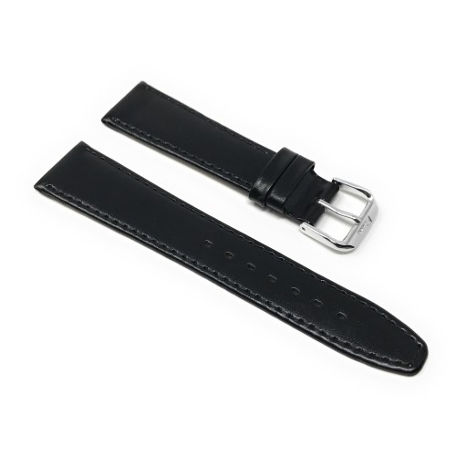 10mm Black with Stitching, Genuine Leather Slim Watch Strap Band, Silver Coloured Buckle, Unisex