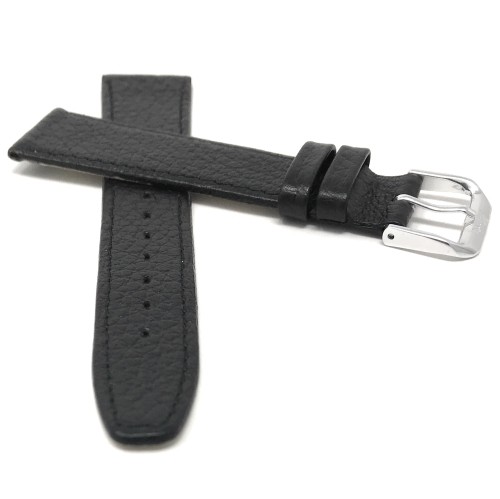 14mm Black Ultra Slim Genuine Leather Watch Strap Band, Buffalo Pattern, Anti-Allergic Lining
