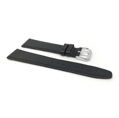14mm Black Ultra Slim Genuine Leather Watch Strap Band, Buffalo Pattern, Anti-Allergic Lining