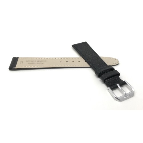 14mm Black Ultra Slim Genuine Leather Watch Strap Band, Buffalo Pattern, Anti-Allergic Lining