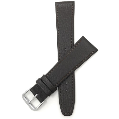 18mm Brown Ultra Slim Genuine Leather Watch Strap Band, Buffalo Pattern, Anti-Allergic Lining