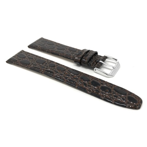 8mm Crocodile Style Ultra Slim Genuine Leather Brown Watch Strap Band, Anti-Allergic Lining