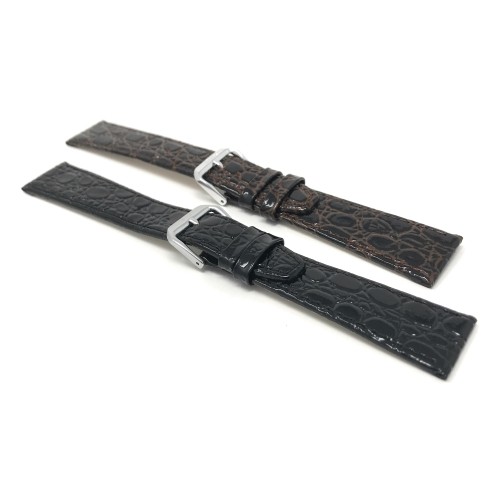 8mm Crocodile Style Ultra Slim Genuine Leather Brown Watch Strap Band, Anti-Allergic Lining