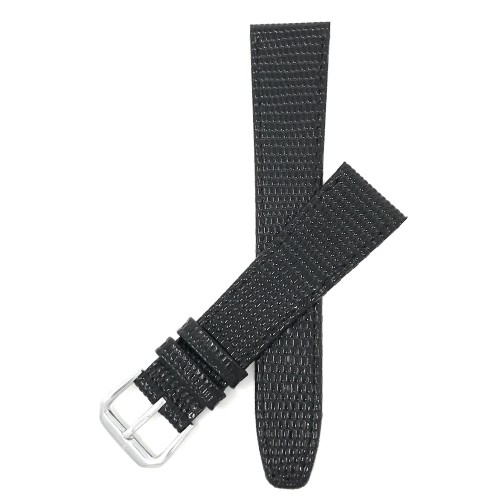 8mm Black, Lizard Style, Ultra Slim Genuine Leather Watch Strap Band, Anti-Allergic Lining