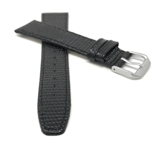 8mm Black, Lizard Style, Ultra Slim Genuine Leather Watch Strap Band, Anti-Allergic Lining