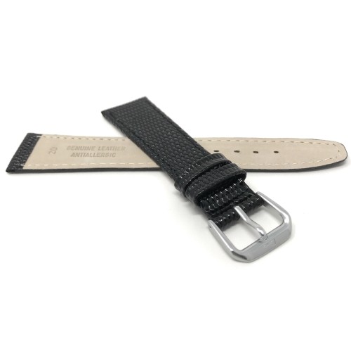 8mm Black, Lizard Style, Ultra Slim Genuine Leather Watch Strap Band, Anti-Allergic Lining
