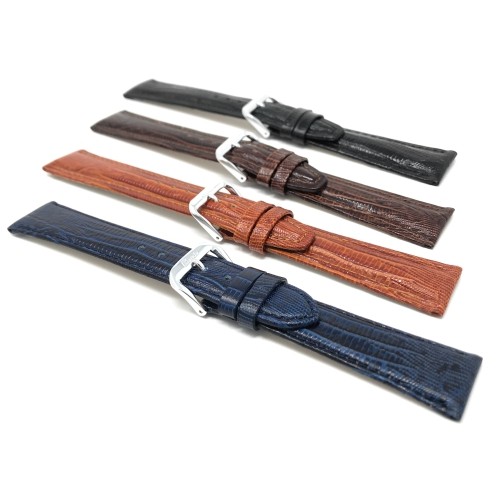 12mm, Womens', Black Lizard Style, Genuine Leather Watch Band Strap, Glossy Finish, Also Comes in Brown, Tan and Blue